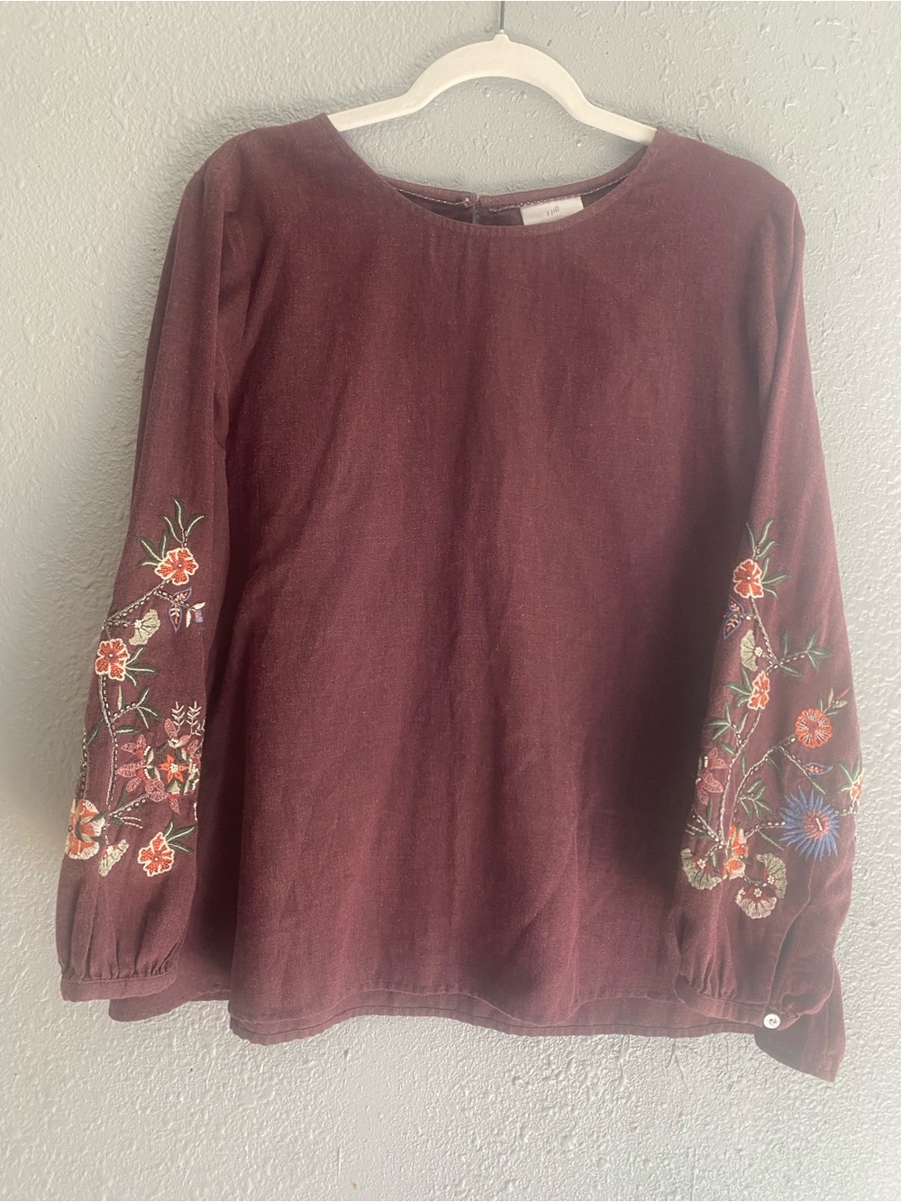 J. Jill Burgundy Embroidered Long-Sleeve Blouse L - Picture 2 of 8